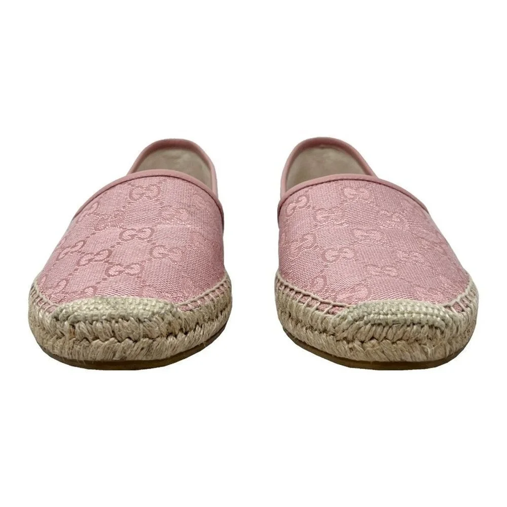 Gucci Pink GG Canvas‎ Espadrille Flats Slip On Shoes 37.5
